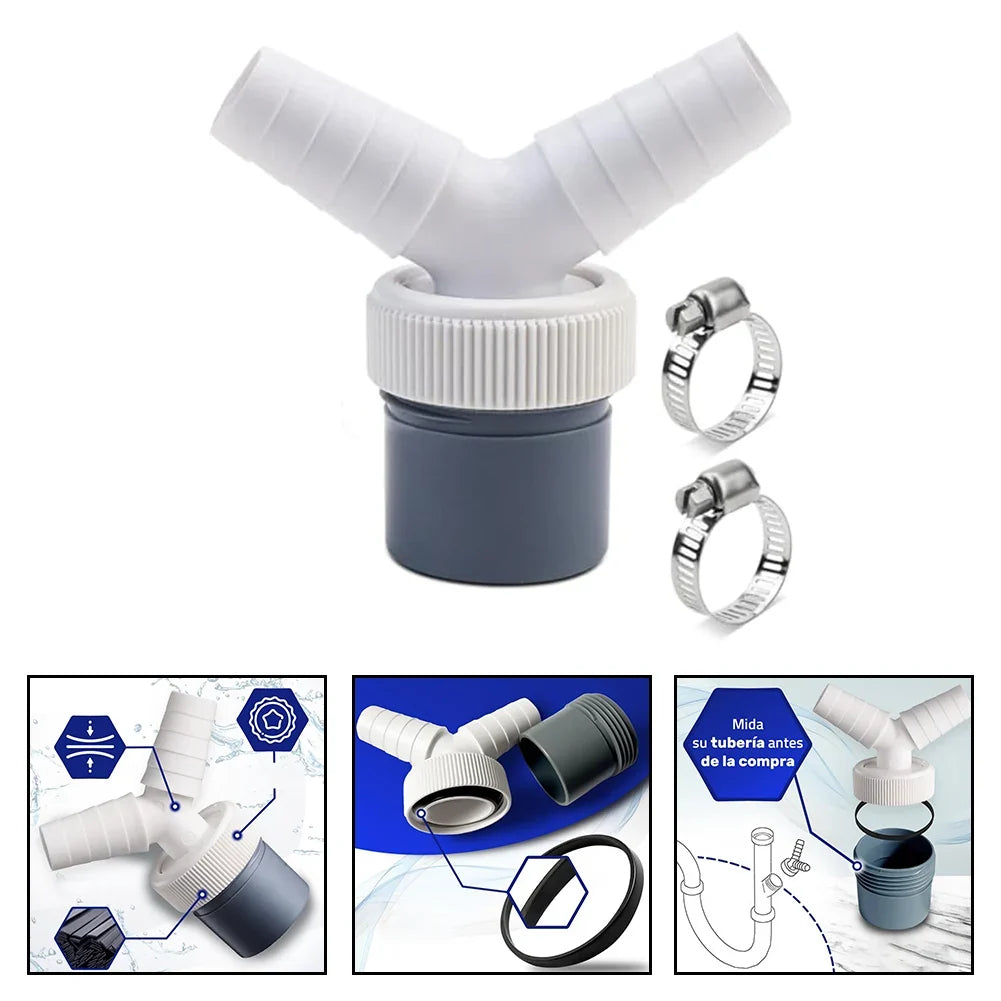 Y-Type Dual Drain Adapter | 3-Way Washing Machine Connector Drain Hose Adapter Qme
