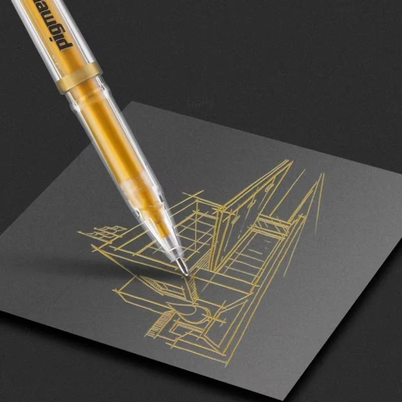 Metallic Gel Highlight Marker Pens – White, Gold & Silver Ink Metallic Gel Marker Pens Qme