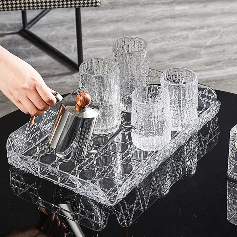 Transparent Rectangular Storage Tray – Tea & Cup Organizer Decorative Storage Tray Qst