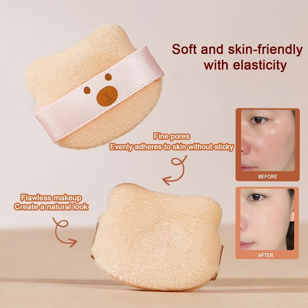 5-Pack Cute Bear Powder Puff – Soft Plush Wet & Dry Sponge Makeup Powder Puff Qme