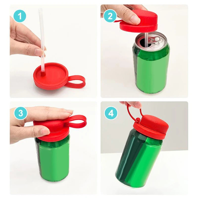 Reusable Silicone Soda Can Cover with Straw – BPA-Free Lid Silicone Can Cover Qst