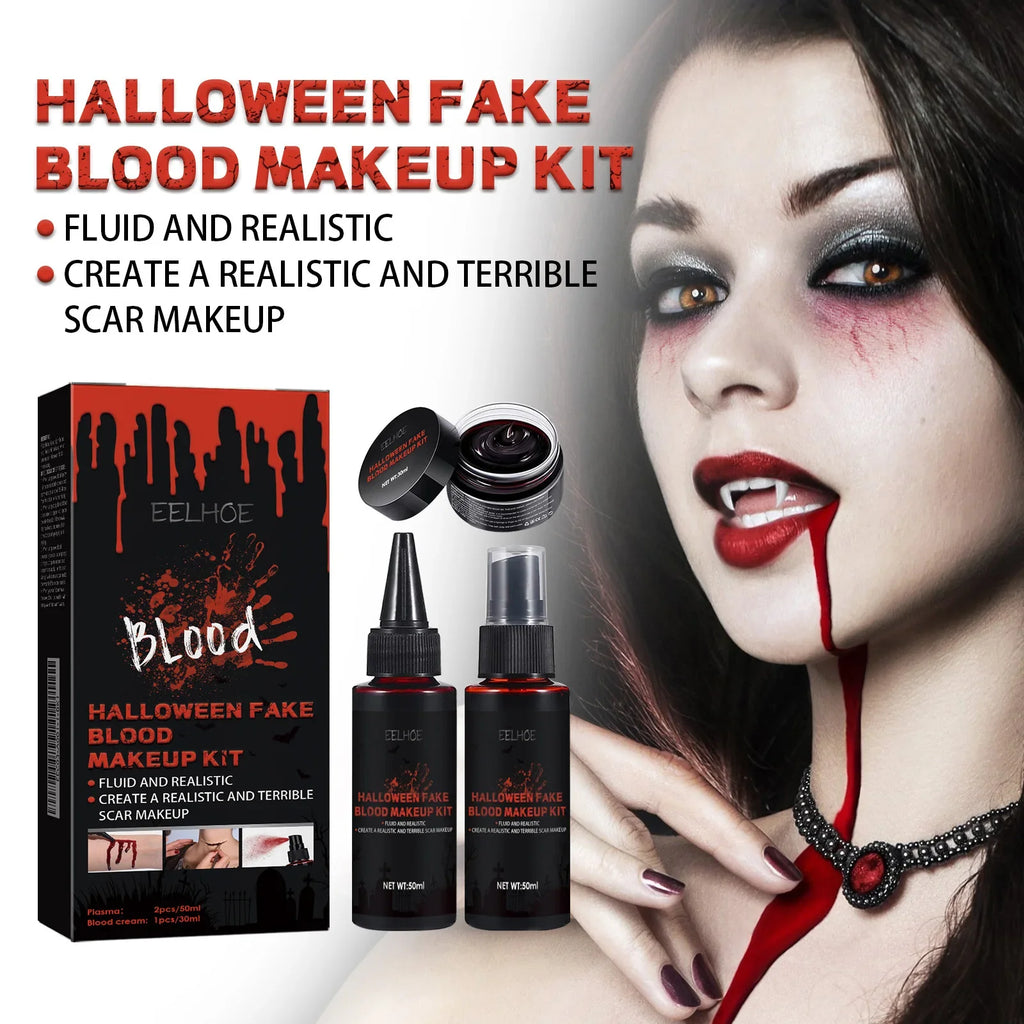 Halloween Fake Blood Makeup SFX Kit – Washable Spray & Cream SFX Costume Makeup Qme
