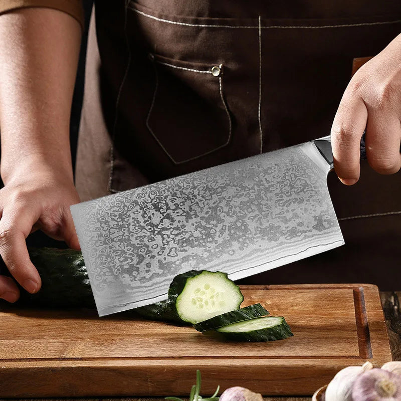 InLeung Damascus Chinese Cleaver – Sharp Utility Kitchen Knife Damascus Kitchen Knife Qst