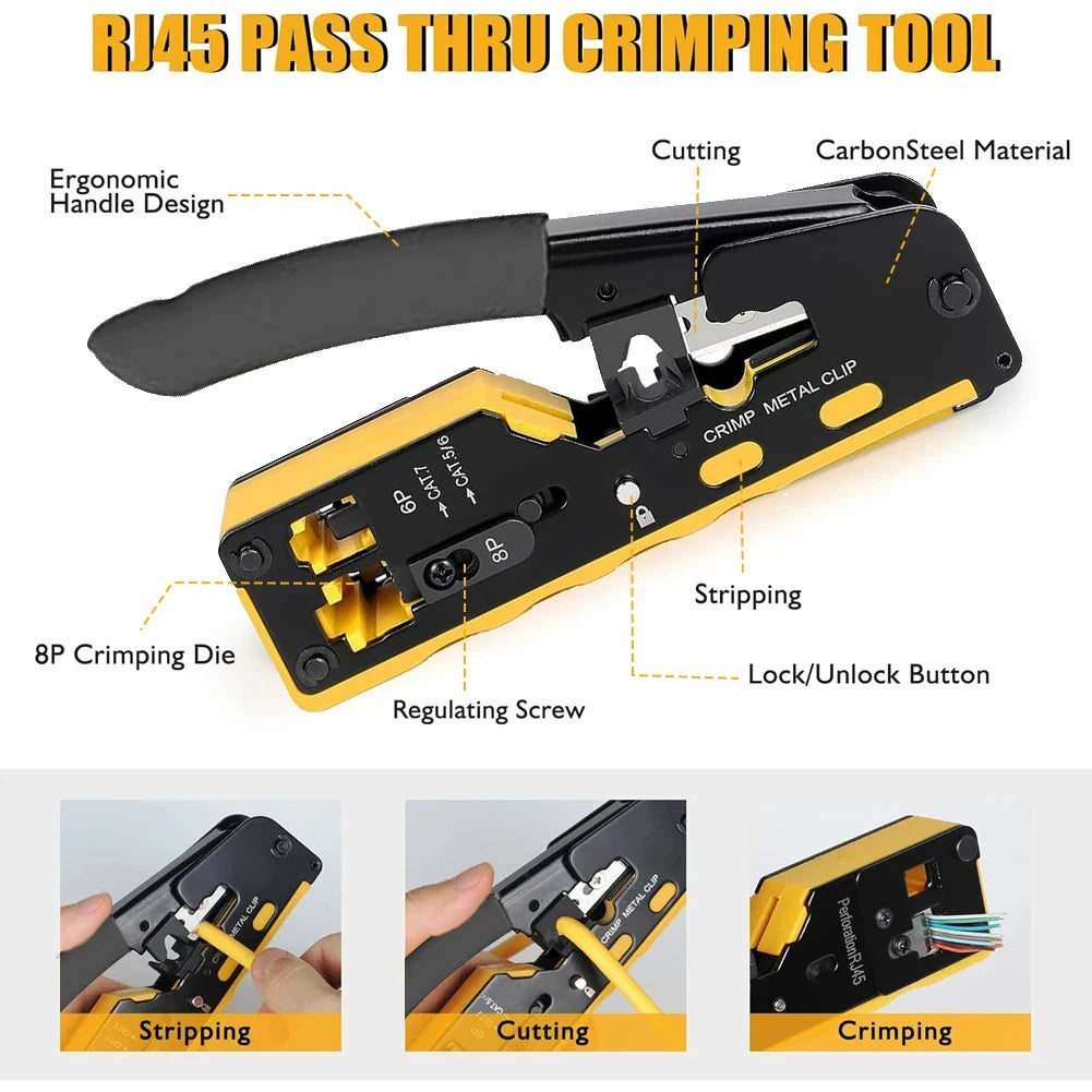 RJ45 Crimp Tool Kit – Cat5 Cat6 Cat7 Ethernet Crimping Set Ethernet Crimp Tool Kit Qme
