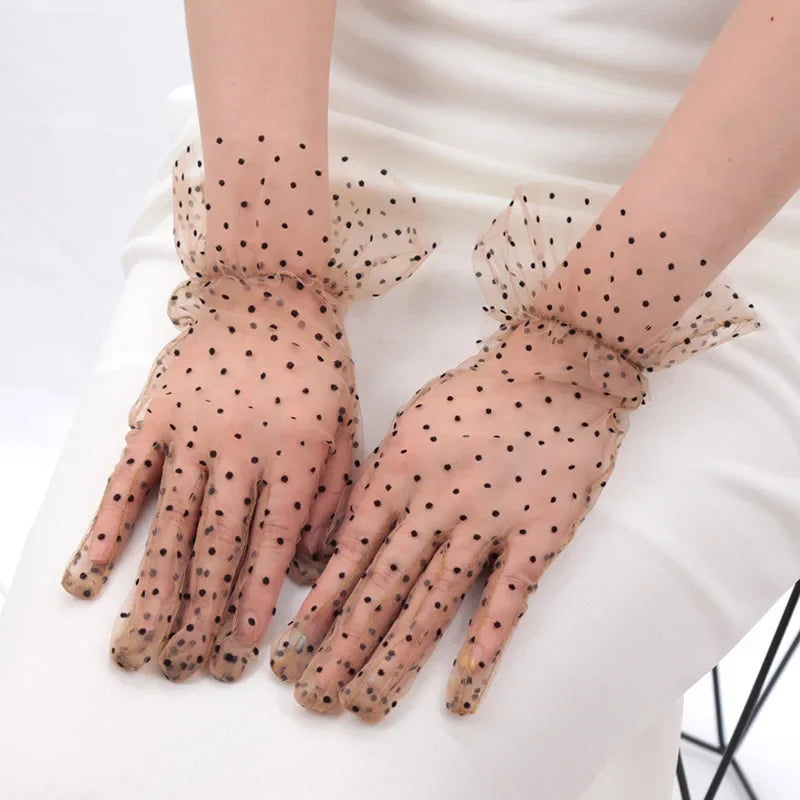 Women's Sheer Lace Dot Mesh Short Gloves – 6 Colors Lace Mesh Gloves Qme