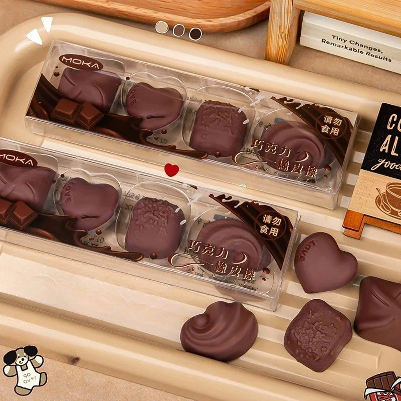 Kawaii Chocolate Eraser Set – Cute TPR Student Erasers 4pc Novelty Eraser Set Qme