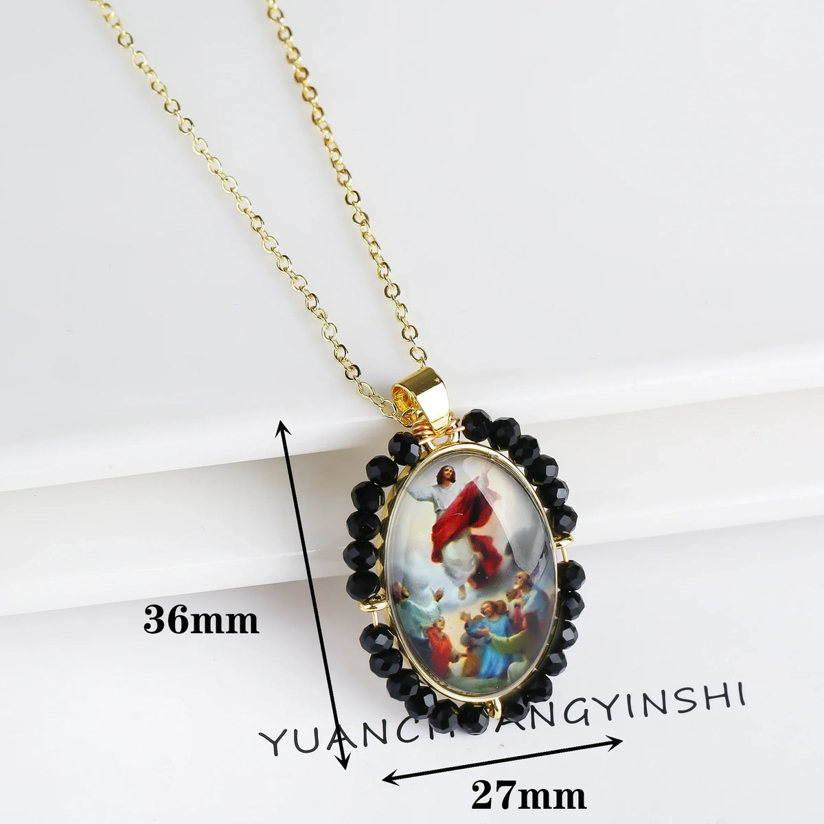 Christian Catholic Oval Pavé Image Pendant – 15 Metal Colors Religious Pendant Qme