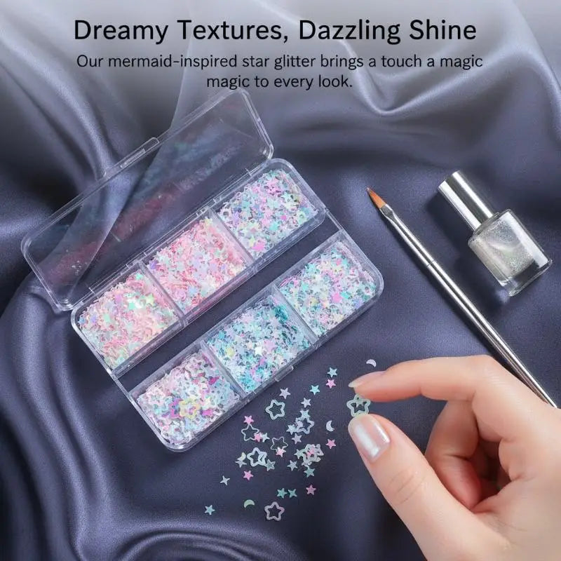 3D Star & Moon Nail Art Glitter Holographic Sequins DIY Set Nail Art Glitter Qst