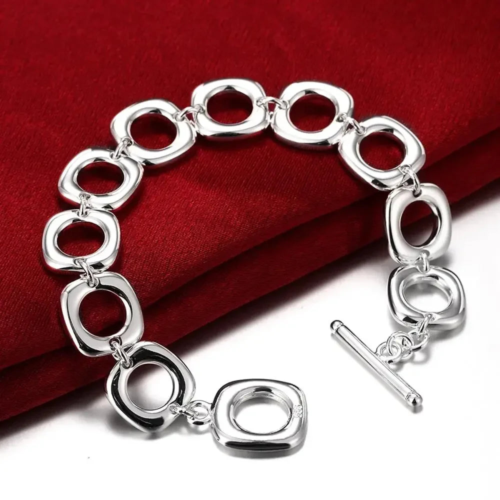 925 Sterling Silver Square Pendant Jewelry Set – Necklace, Bracelet & Earrings Sterling Silver Jewelry Set Qme