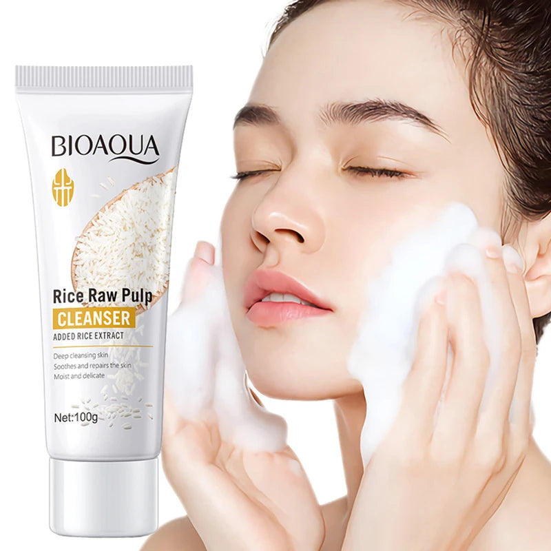 Rice Raw Pulp Facial Cleanser – Brightening Foaming Face Wash Facial Cleanser Qst