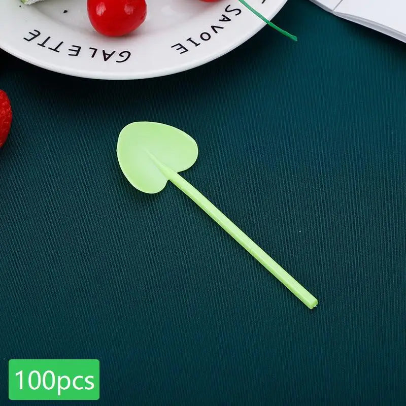 Heart Shape Disposable Dessert Spoons – Colorful Long Handle Disposable Dessert Spoons Qme A1