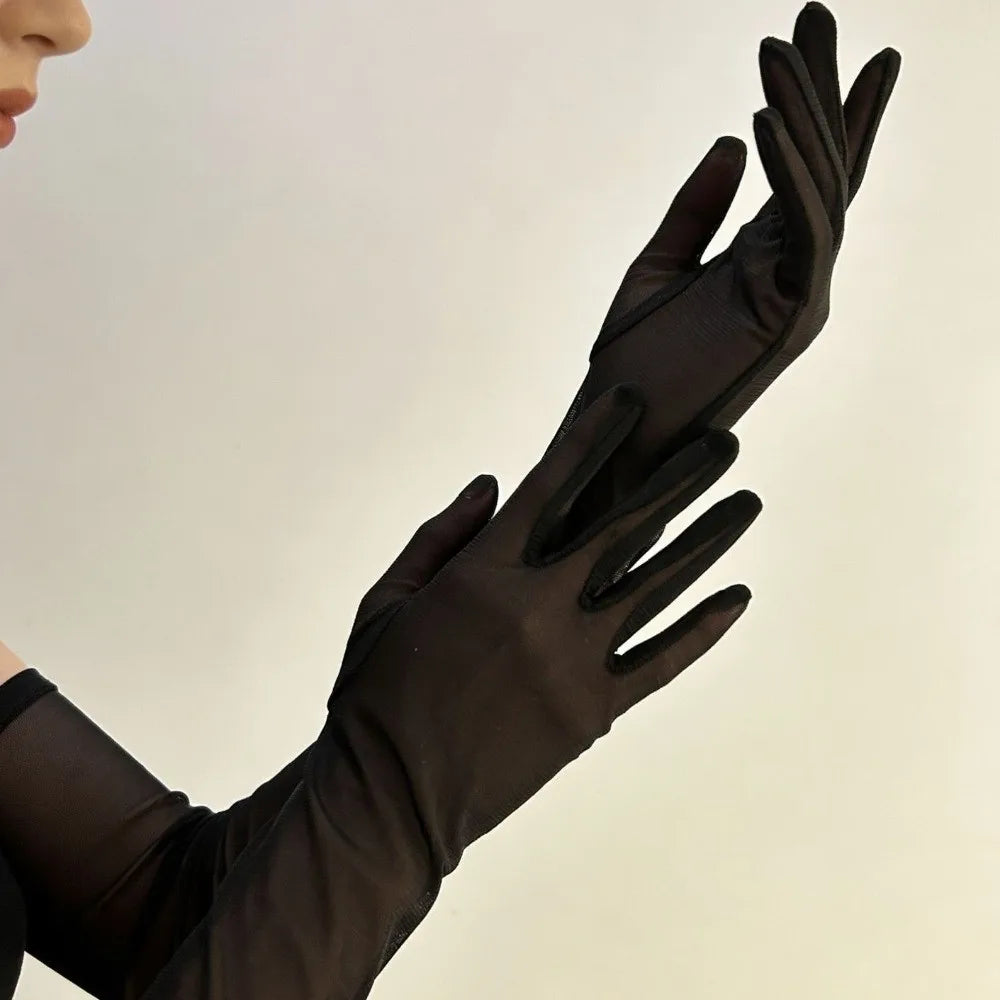 Ultra-Thin Sheer Tulle Elbow Gloves – Sun Protection | Qme Sheer Elbow Gloves Qme