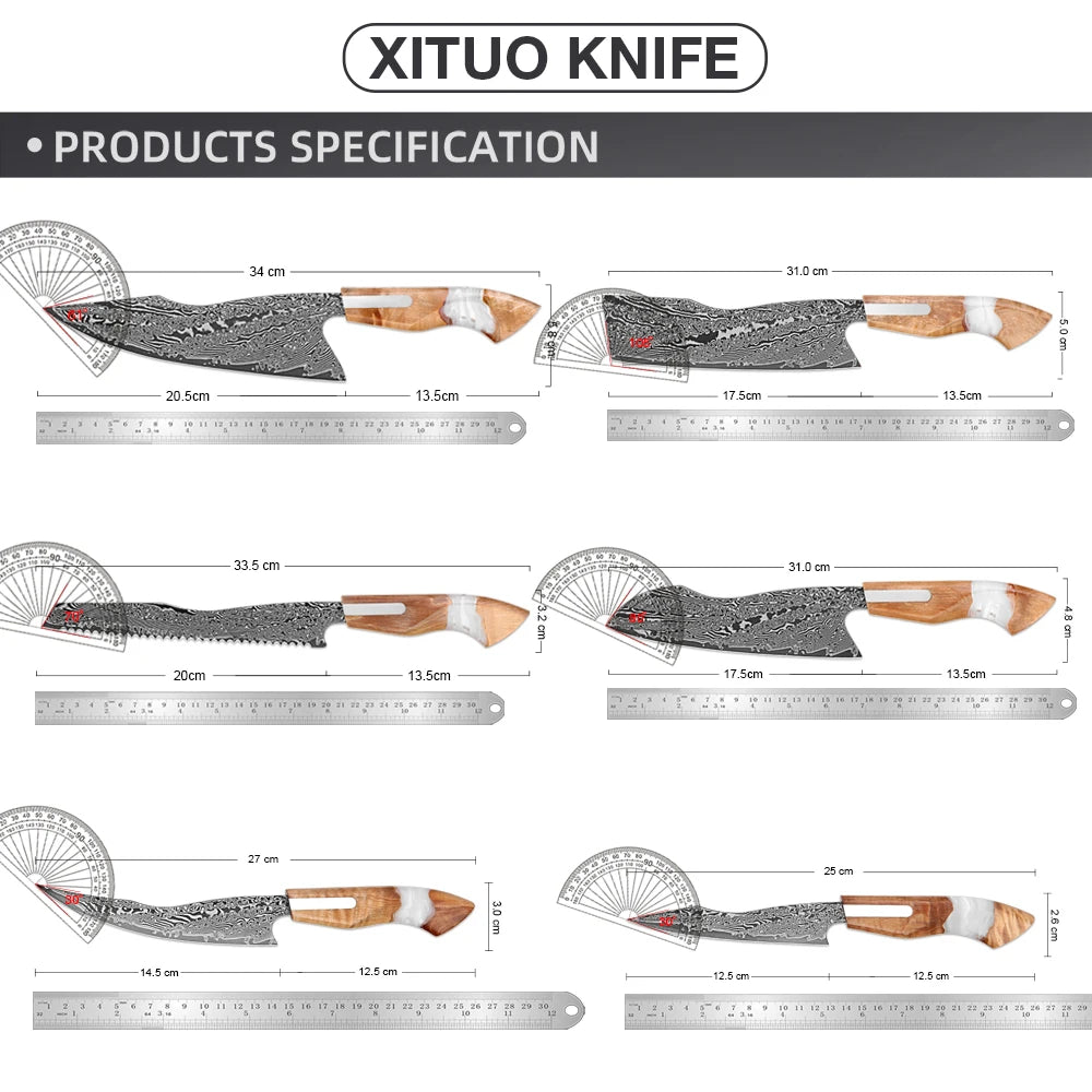 Xituo Damascus Steel Kitchen Knife Set – 1-5 Piece Chef Set Kitchen Knife Set Qst