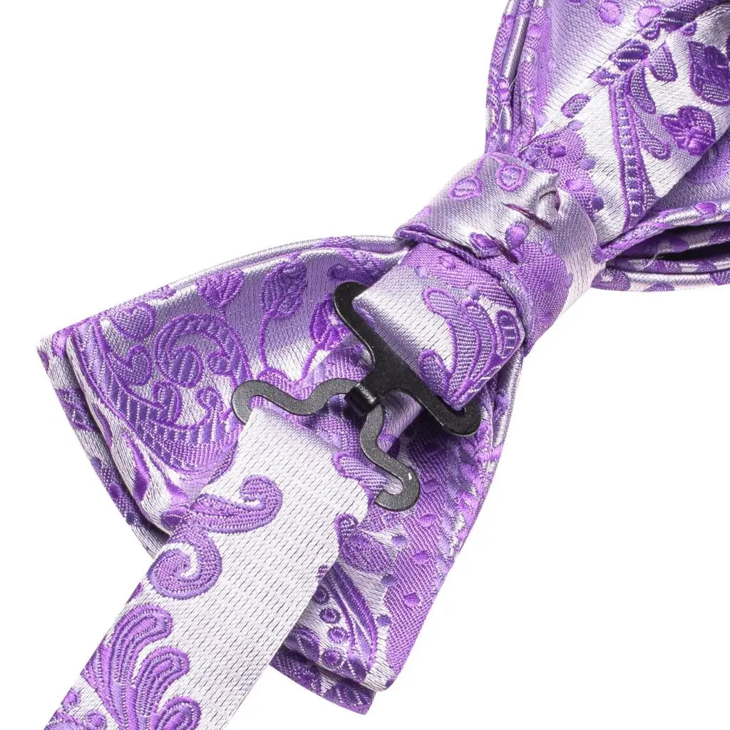 Men's Silk Bow Tie, Pocket Square & Cufflinks Set – Purple Bow Tie Gift Set Qme