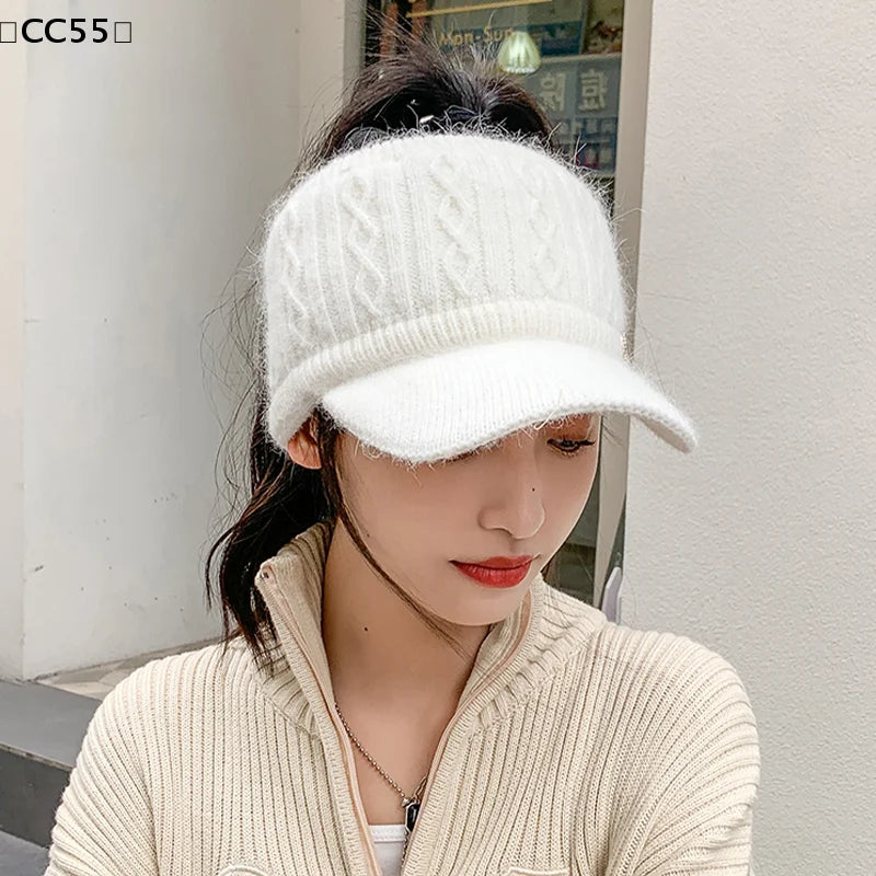 Women's Hollow Knit Top Hat – Warm Ear Protection Beanie Knitted Winter Hat Qst