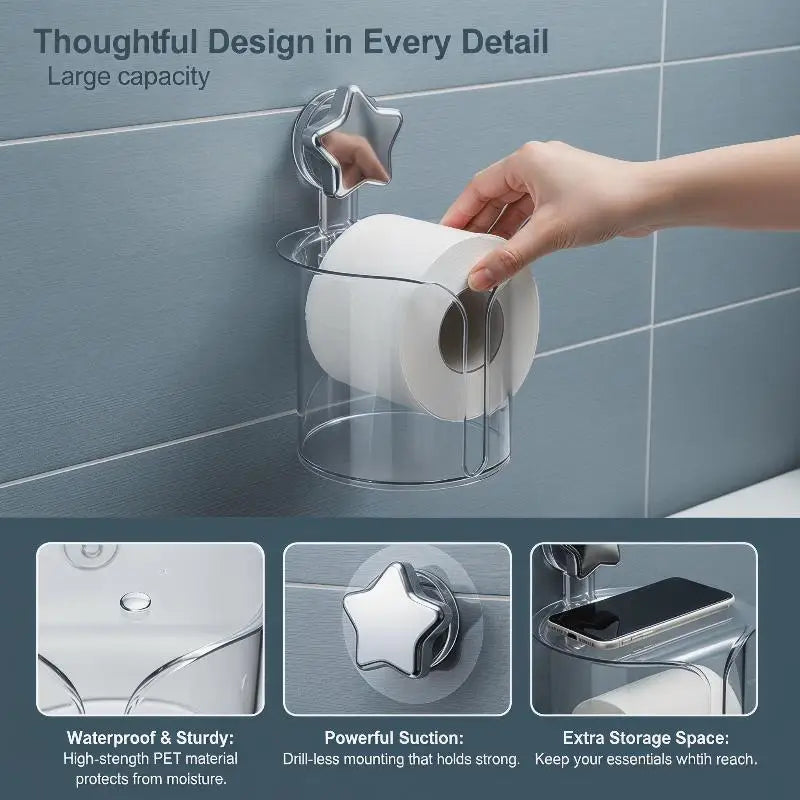 Suction Cup Tissue Holder – Cute Star Design, No Drilling Tissue Box Holder Qme