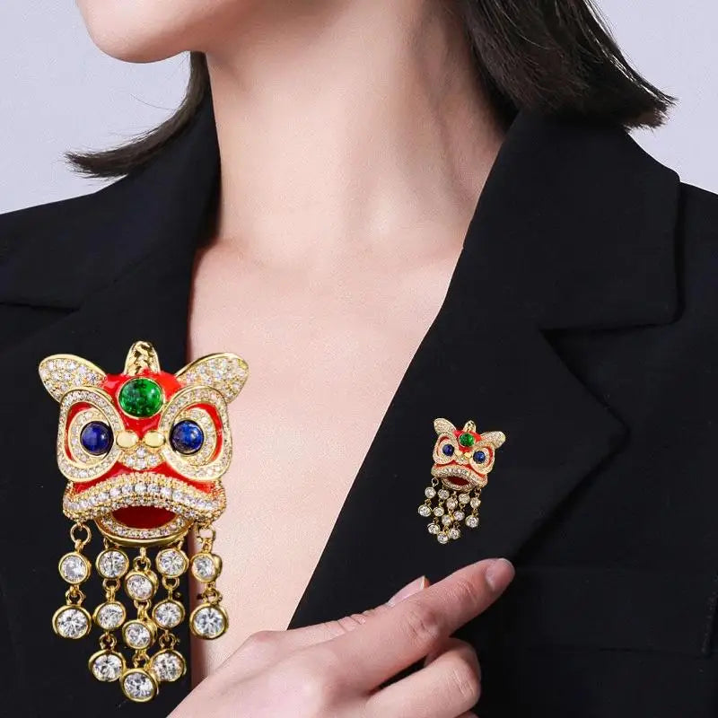 Zodiac Pony & Lion Dance Brooch – Cute Animal Corsage Pin Brooch Corsage Pin Qme