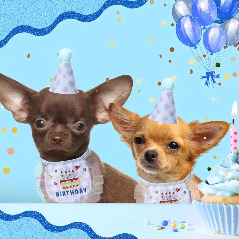 2-Piece Pet Birthday Hat & Scarf Set – Cute Embroidered Cat Pet Party Accessories Qme