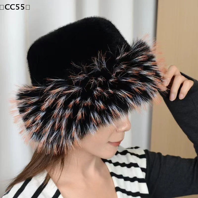 Women's Winter Plush Faux Fur Bucket Hat – Windproof & Warm Winter Bucket Hat Qst