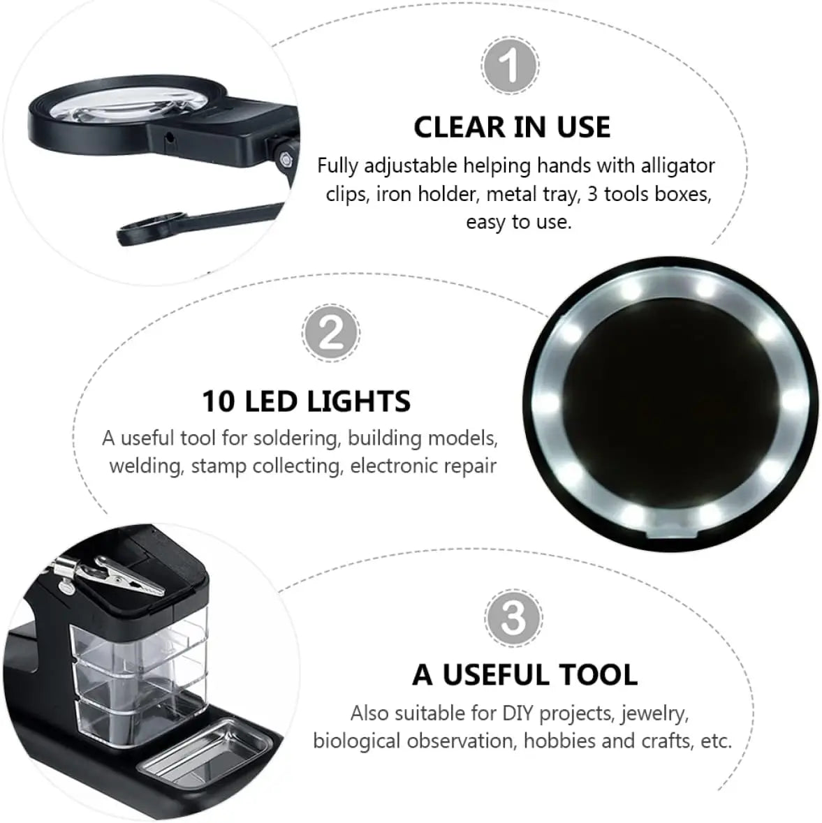 LED Helping Hands Magnifier Station 3X 4.5X 25X Soldering Magnifier Soldering Station Qme