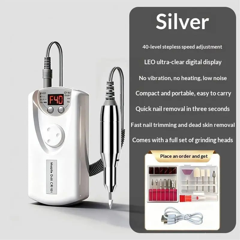 Electric Nail Drill Kit – 12 Heads, 40000 RPM | Rechargeable Electric Nail Drill Qme