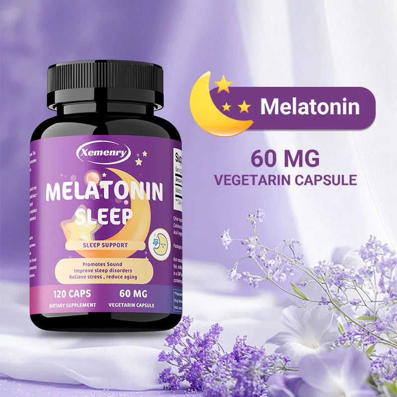 Xemenry Melatonin Vegetarian Capsules 60mg – Sleep Support Melatonin Supplement Qst