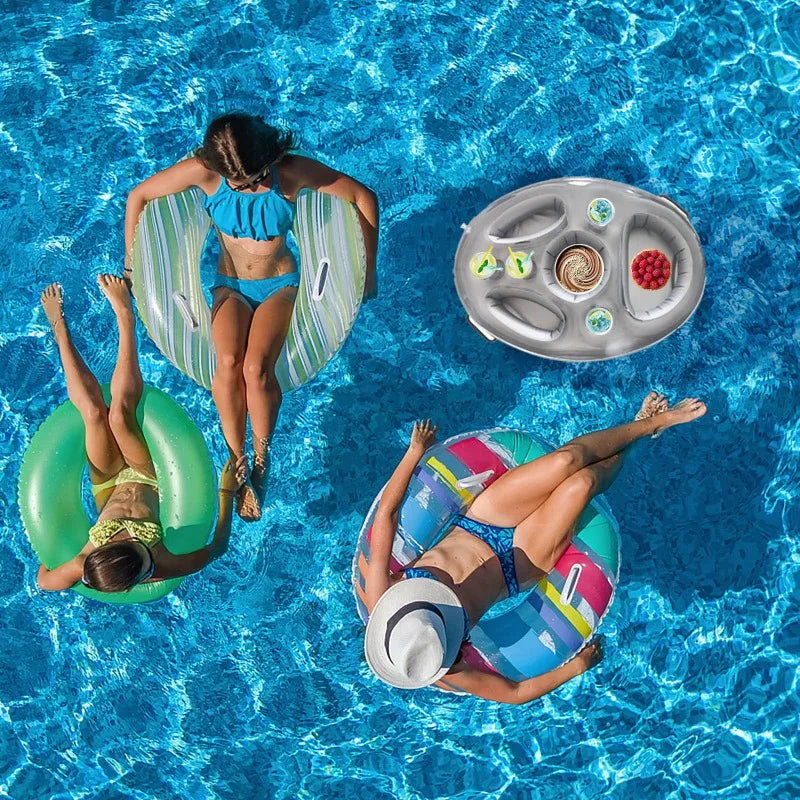 Inflatable Floating Pool Drink Tray & Cooler Rack | PVC Floating Pool Drink Tray Qme