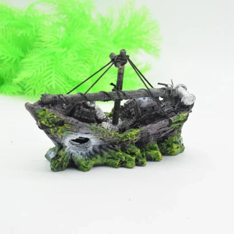 Resin Shipwreck Aquarium Ornament – Sunken Ship Fish Tank Decor Aquarium Ornament Qme
