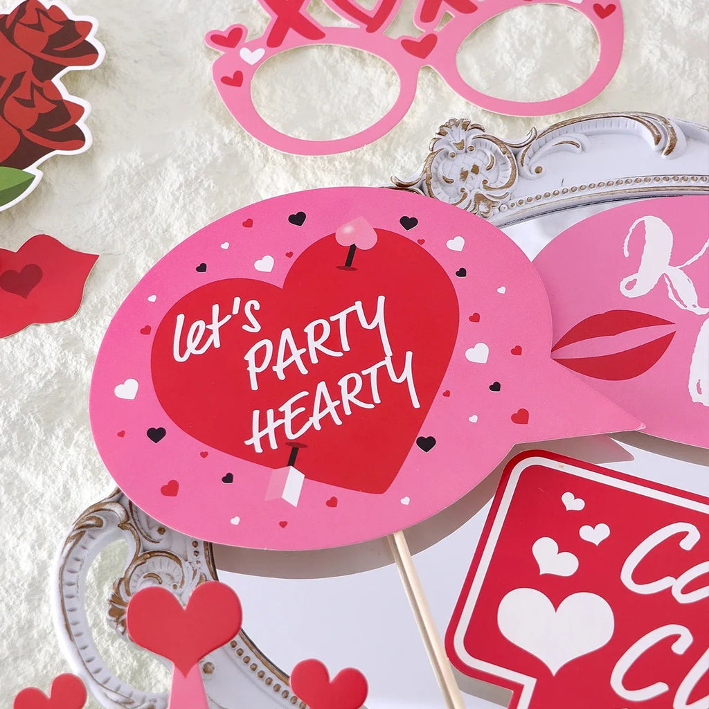 Valentine's Day Photo Props 25-Piece Set | Party Decorations Photo Booth Props Qme