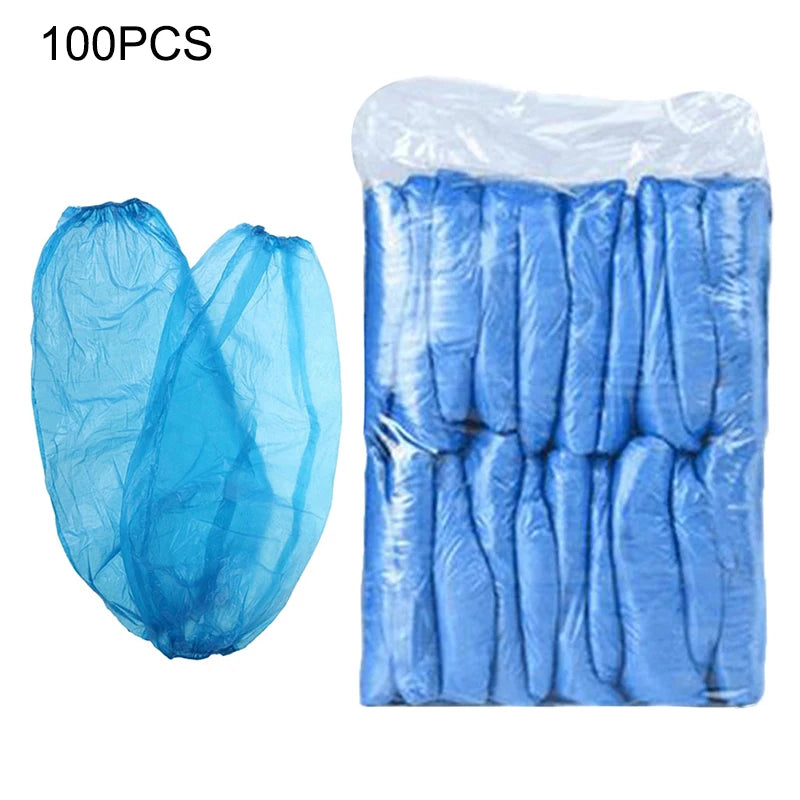 100pcs Disposable Waterproof Arm Sleeves – Oil-Proof PE Oversleeves Disposable Arm Sleeves Qst Blue