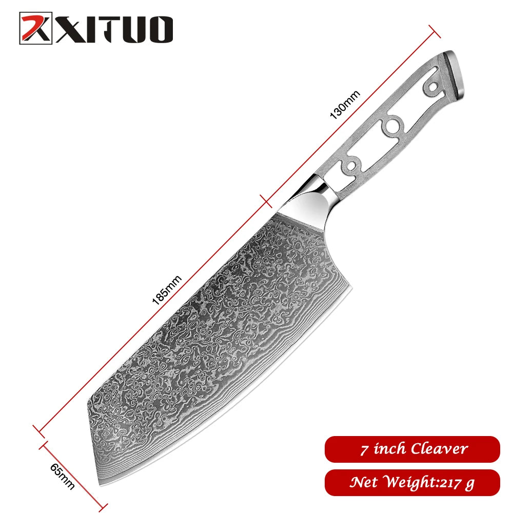 Xituo Damascus Steel Kitchen Knife Set – 67-Layer, 1–6 PCS Kitchen Knife Set Qst Cleaver Knife
