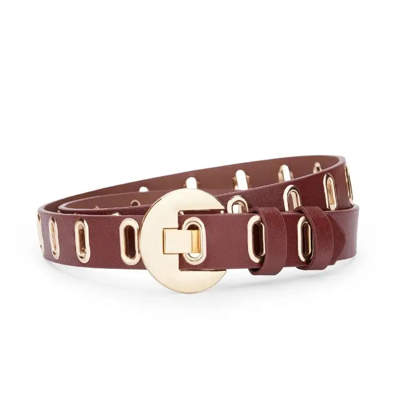 Vintage Round Buckle PU Leather Belt – Women's Waistband Fashion Leather Belt Qst A3