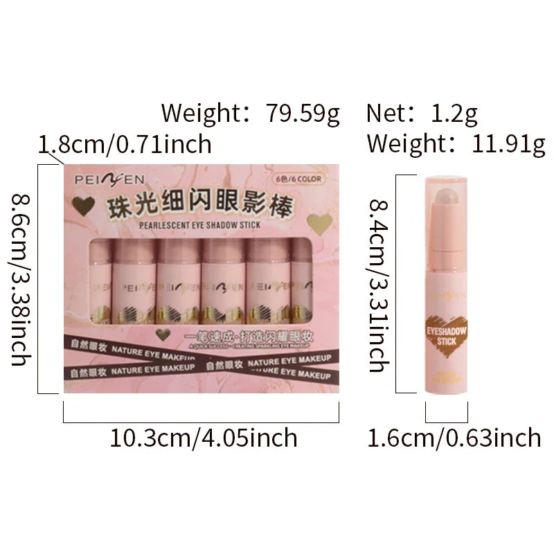 Waterproof Shimmer Eye Shadow Stick Set – 6 Multi-Color Shades Eye Shadow Stick Set Qme