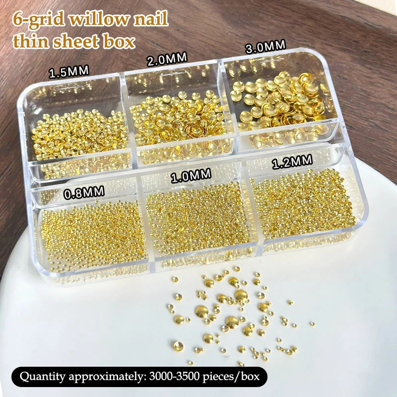 Gold Silver Half Round Rivet Nail Charms – 6-Grid Metal Beads Nail Art Charms Qst Gold