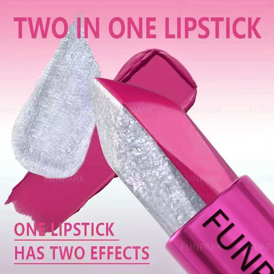 Glitter Two-Tone Matte Lipstick – High Pigment Long-Lasting Matte Glitter Lipstick Qme