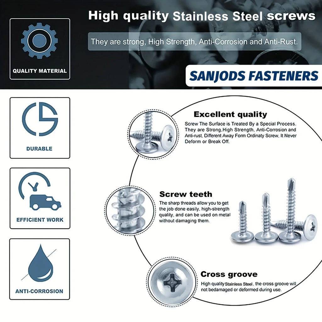#8 Phillips Truss Head Self-Drilling Tek Screws | Zinc Sheet Metal Self-Drilling Screws Qme