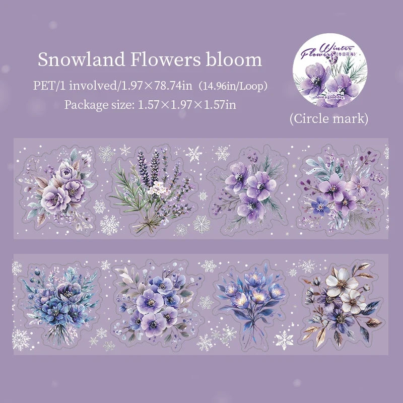 Winter Floral PET Die-Cut Tape – Journal, Diary & Scrapbook Decorative Craft Tape Qme 6