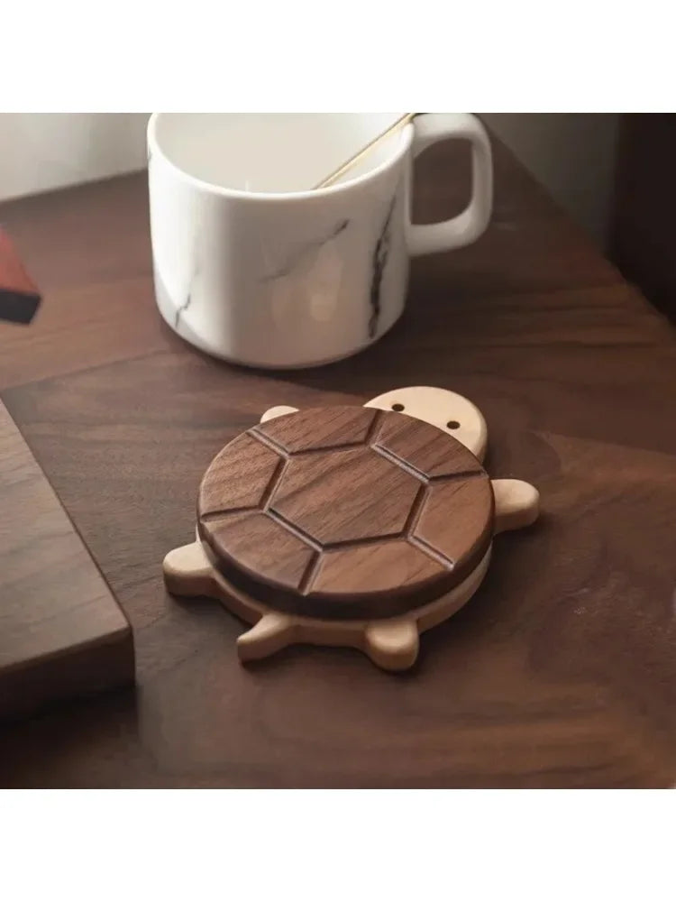 Cute Turtle Wood Tea Coaster | Bamboo Heat-Resistant Mat Drink Coaster Qme SKY BLUE