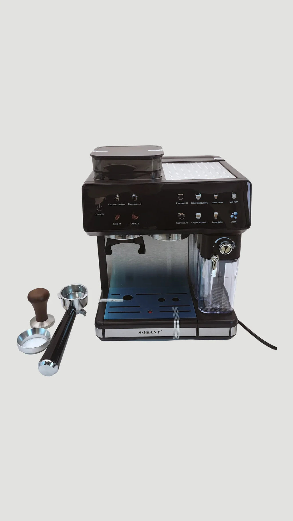 1800W Semi-Auto Espresso Machine with Burr Grinder & Steam Espresso Machine Qst Black EU