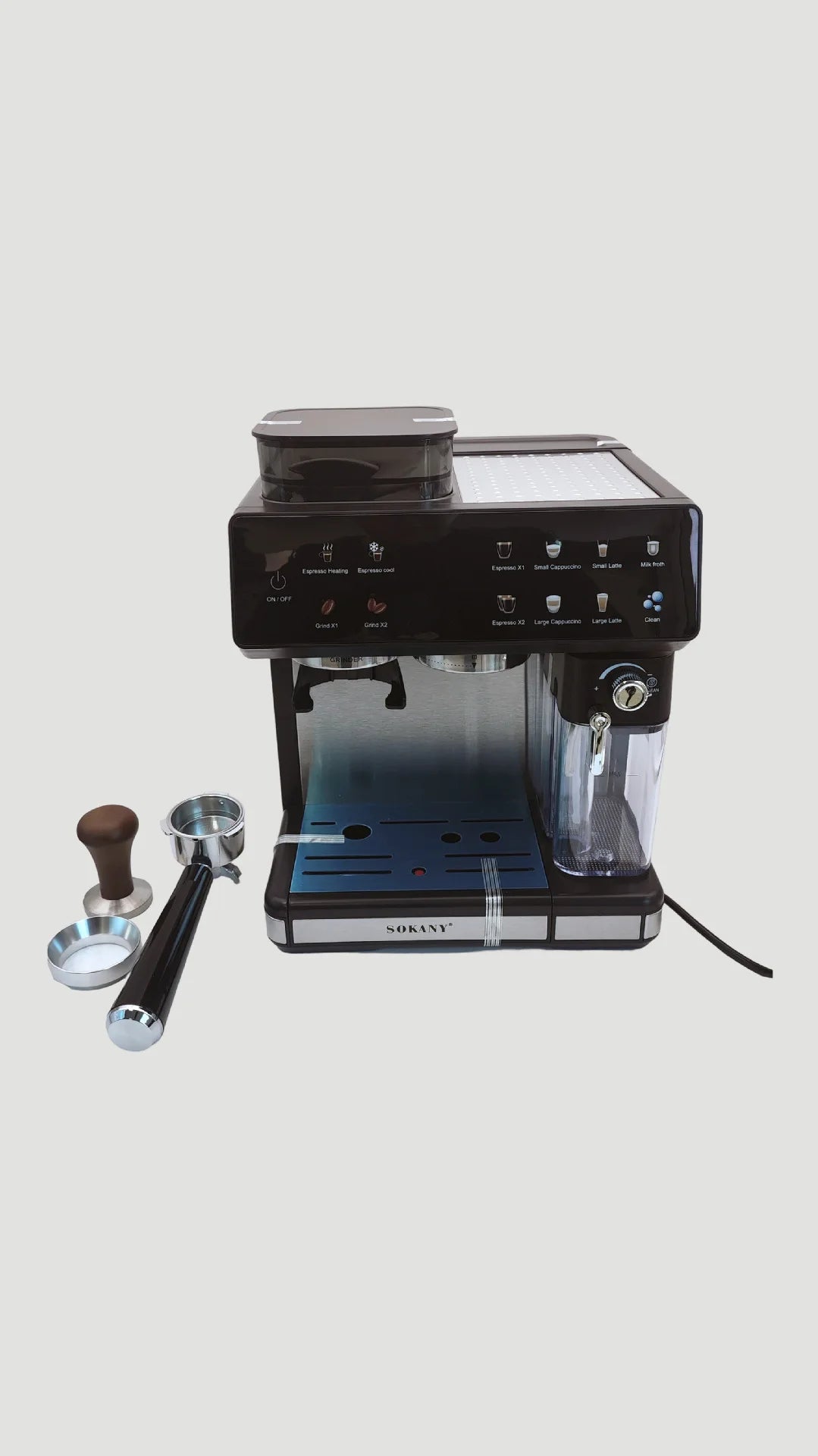 1800W Semi-Auto Espresso Machine with Burr Grinder & Steam Espresso Machine Qst Black EU