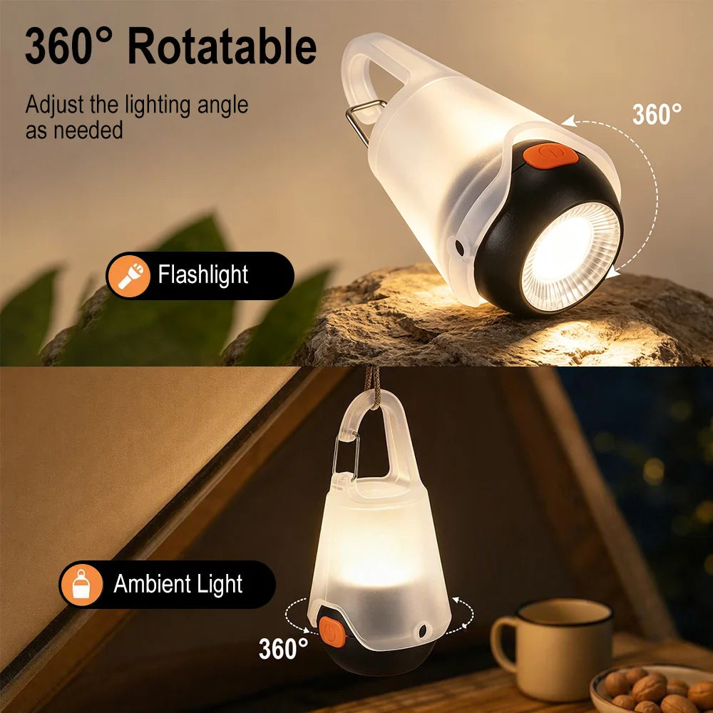 BORUiT Mini 360° LED Camping Light – Type-C Rechargeable Torch Portable Camping Light Qst