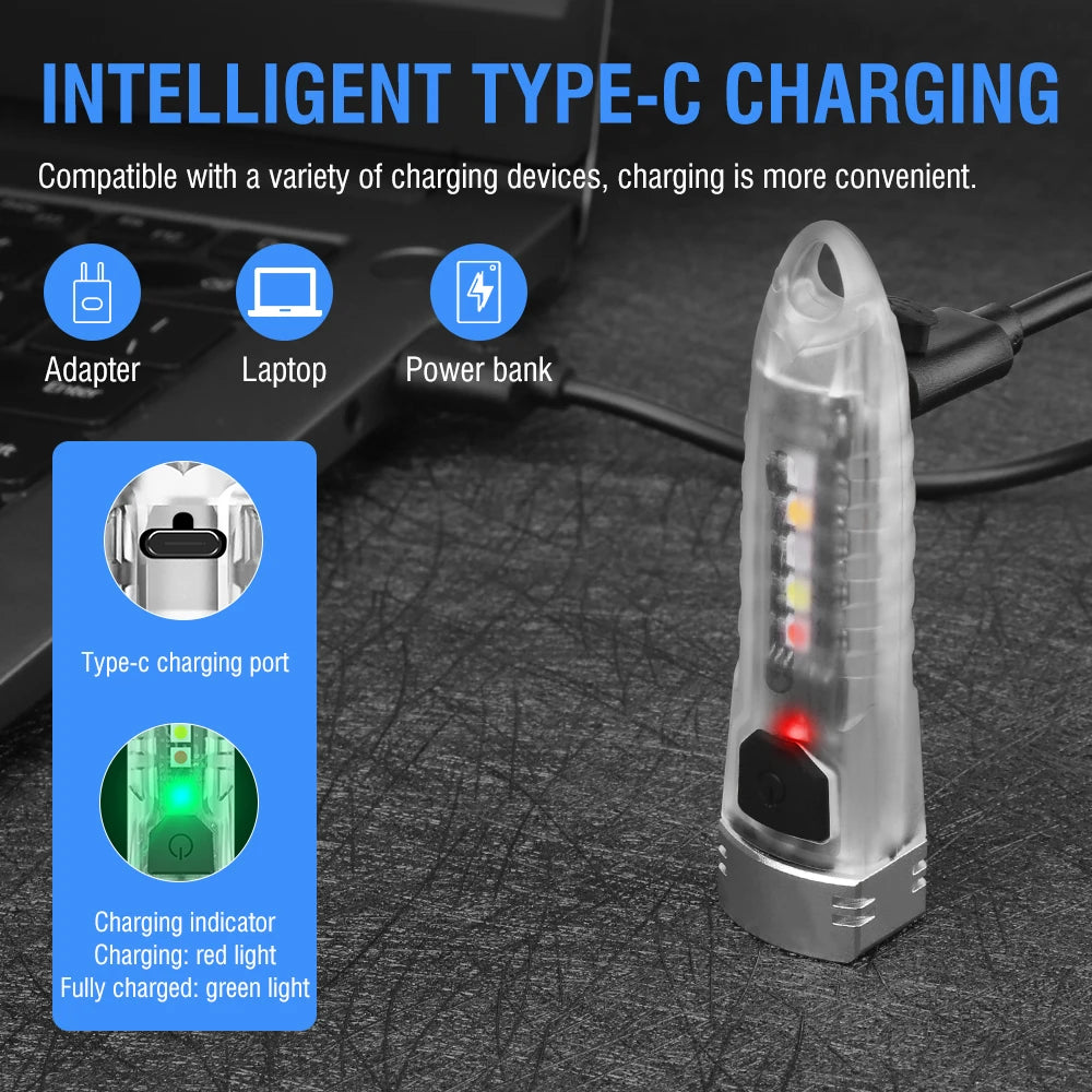 BORUiT V1 Mini Keychain Flashlight UV LED Type-C Rechargeable Keychain Flashlight Qst