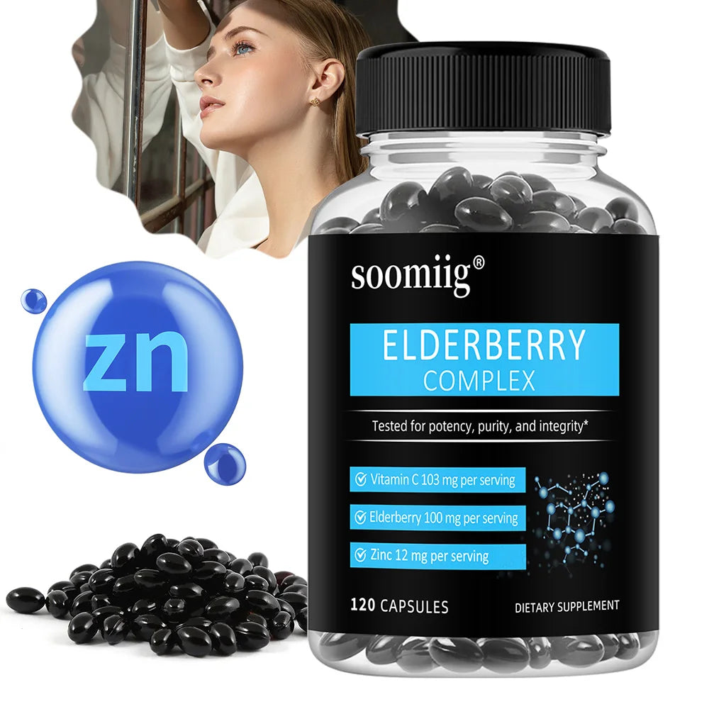 Elderberry + Vitamin C + Zinc Capsules | Antioxidant Support Herbal Supplement Qst
