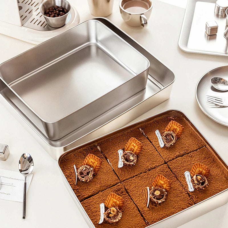 Stainless Steel Tiramisu Mold & Cake Tray with Lid – 2 Sizes Cake Baking Mold Qst