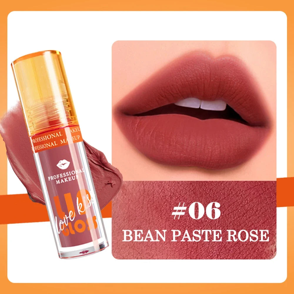 Matte Lip Gloss Berry Shades – Waterproof & Long-Lasting, 6 Colors Matte Lip Gloss Qme 06 BEAN PASTE ROSE