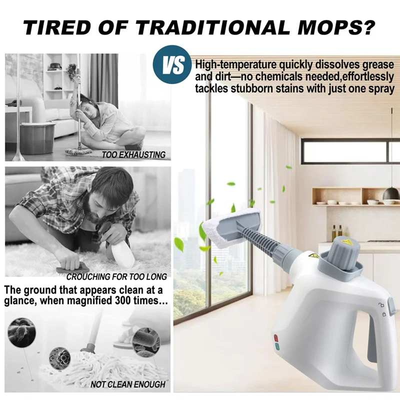 MiLESEEY B15C Handheld Steam Cleaner 9 Attachments EU Plug Handheld Steam Cleaner Qst