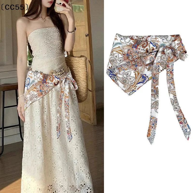 Vintage Ethnic Cashew Flower Scarf Waist Belt for Women Women's Waist Belt Qst