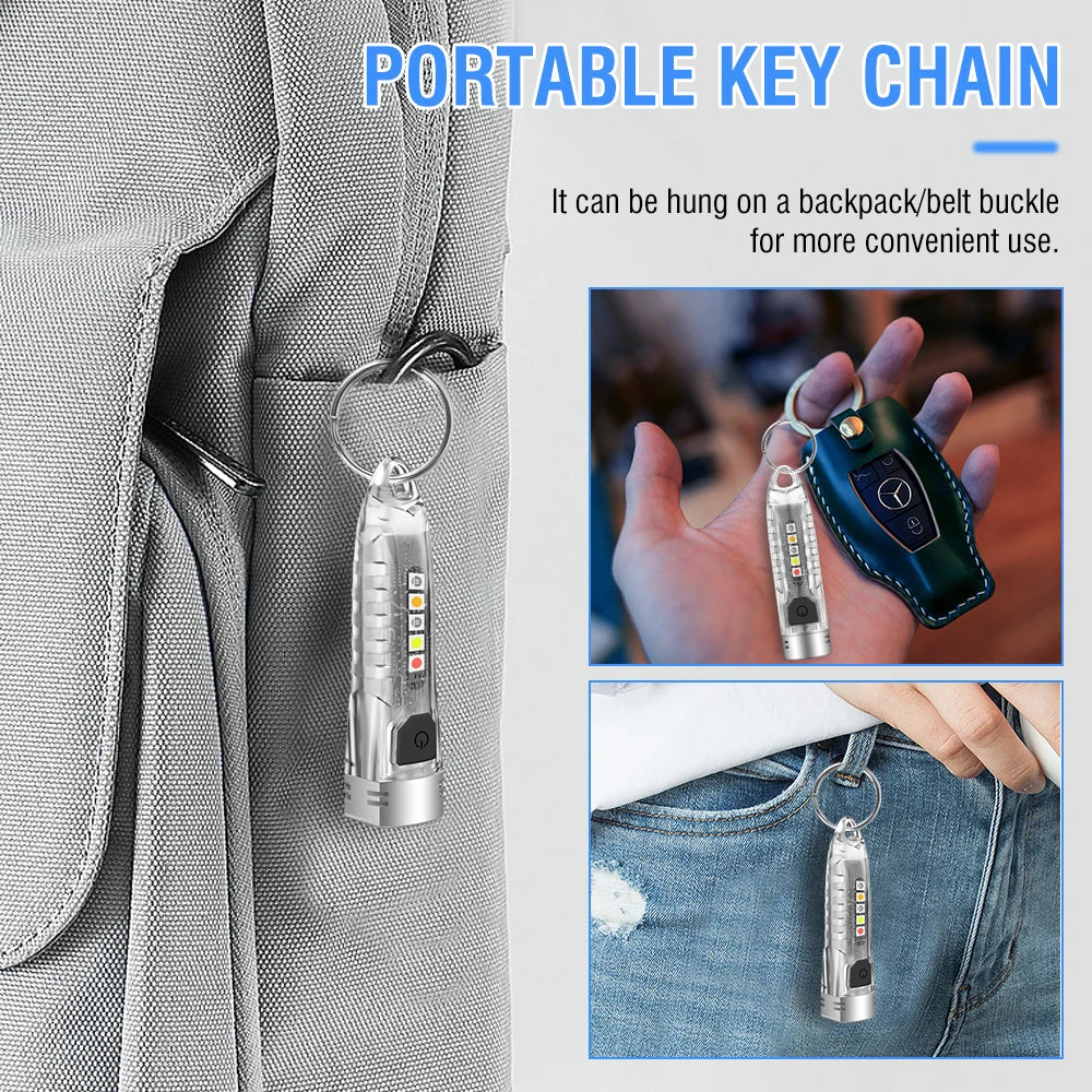 BORUiT V1 Mini Keychain Flashlight UV LED Type-C Rechargeable Keychain Flashlight Qst