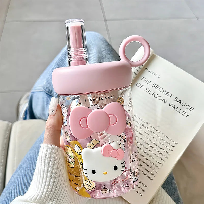Hello Kitty Girls' Plastic Cup with Stylish Straw | 4 Colors Kids Straw Cup Qme 4 600ml