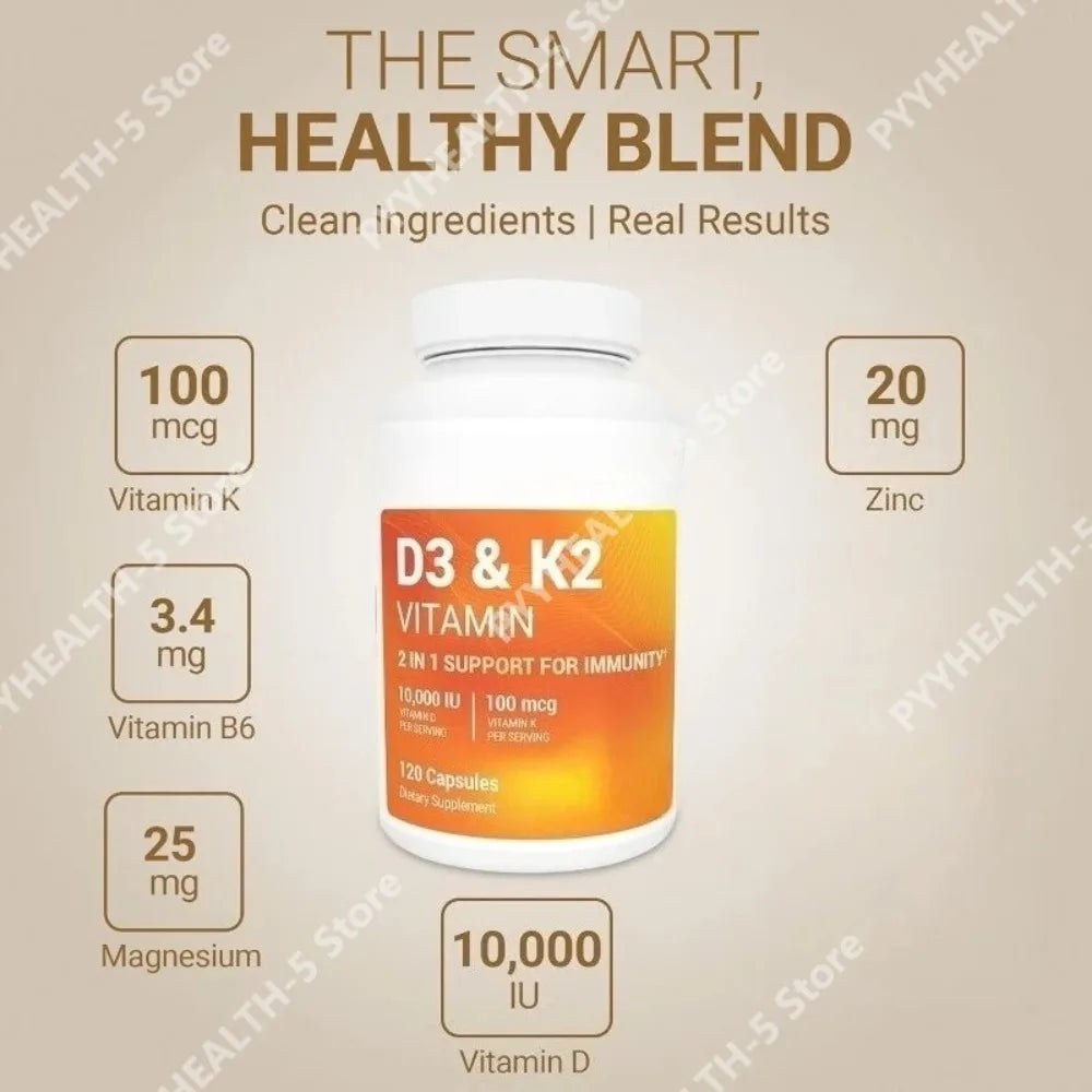 Vitamin D3 K2 MK-7 Capsules 120ct – Magnesium Zinc B6 Vitamin Supplement Qst